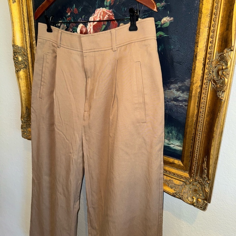 EVERLANE Tan High Waist Pleated Wide Leg 28” Trouser Pants Size 16 Short - Picture 3 of 7